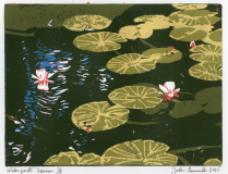 Seerosen, 2025, Linolschnitt auf Karton, Blatt 21 x 29,7 cm, Druck 15 x 20  cm