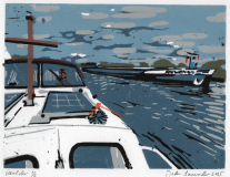 Überholer, 2025, Linolschnitt auf Karton, Blatt 21 x 29,7 cm, Druck 15 x 20  cm