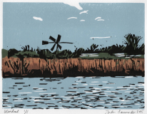 Windrad, 2025, Linolschnitt auf Karton, Blatt 21 x 29,7 cm, Druck 15 x 20  cm