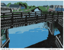 Brücke Nij Beets, 2025, Linolschnitt auf Karton, Blatt 21 x 29,7 cm, Druck 15 x 20  cm
