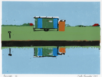 Bauwagen, 2025, Linolschnitt auf Karton, Blatt 21 x 29,7 cm, Druck 15 x 20  cm