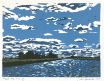 Mepplerdiep Sonne, 2025, Linolschnitt auf Karton, Blatt 21 x 29,7 cm, Druck 15 x 20  cm