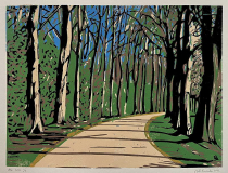 Allee Kurve, 2022, Linolschnitt auf Büttenpapier,  39x53 cm