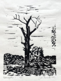 Himmelgeister 1, 2023, Linolschnitt auf Japanpapier, Blatt 29,7 x 21 cm Druck 20 x 15 cm