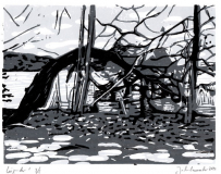 Liegender 1, 2024, Linolschnitt auf Karton, Blatt 29,7 x 21 cm Druck 20 x 15 cm