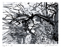 Liegender 3, 2024, Linolschnitt auf Karton, Blatt 29,7 x 21 cm Druck 20 x 15 cm