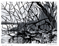 Liegender 4, 2024, Linolschnitt auf Karton, Blatt 29,7 x 21 cm Druck 20 x 15 cm