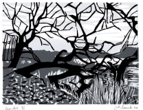 Liegender 2, 2024, Linolschnitt auf Karton, Blatt 29,7 x 21 cm Druck 20 x 15 cm