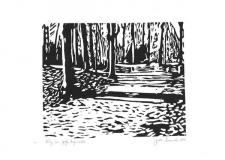 Weg im Grafenbergerwald, 2019, Linolschnitt auf Karton, 21 x 29,7 cm