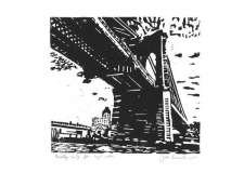 Brooklyn Bridge from Ingo's zodiac, 2019, Linolschnitt auf Karton, 21 x 29,7 cm
