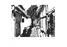 Gasse in Seoul, 2019, Linolschnitt auf Karton, 21 x 29,7 cm