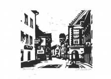 Münsterstraße, 2019, Linolschnitt auf Karton, 21 x 29,7 cm