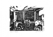 Broome St Studio, 2019, Linolschnitt auf Karton, 21 x 29,7 cm