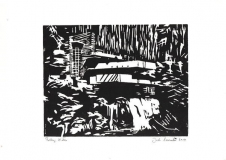 Falling Waters, 2019, Linolschnitt auf Karton, 21 x 29,7 cm