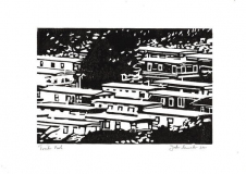 Trailer Park, 2020, Linolschnitt auf Karton, 21 x 29,7 cm