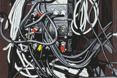 Columbus and Boat, 2021, Linolschnitt auf Leinwand, 80x90 cm